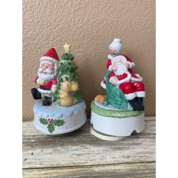 Vintage Santa & Mrs. Claus Christmas Music Boxes Set of 2, Worldwide Taiwan - Picture 1 of 16
